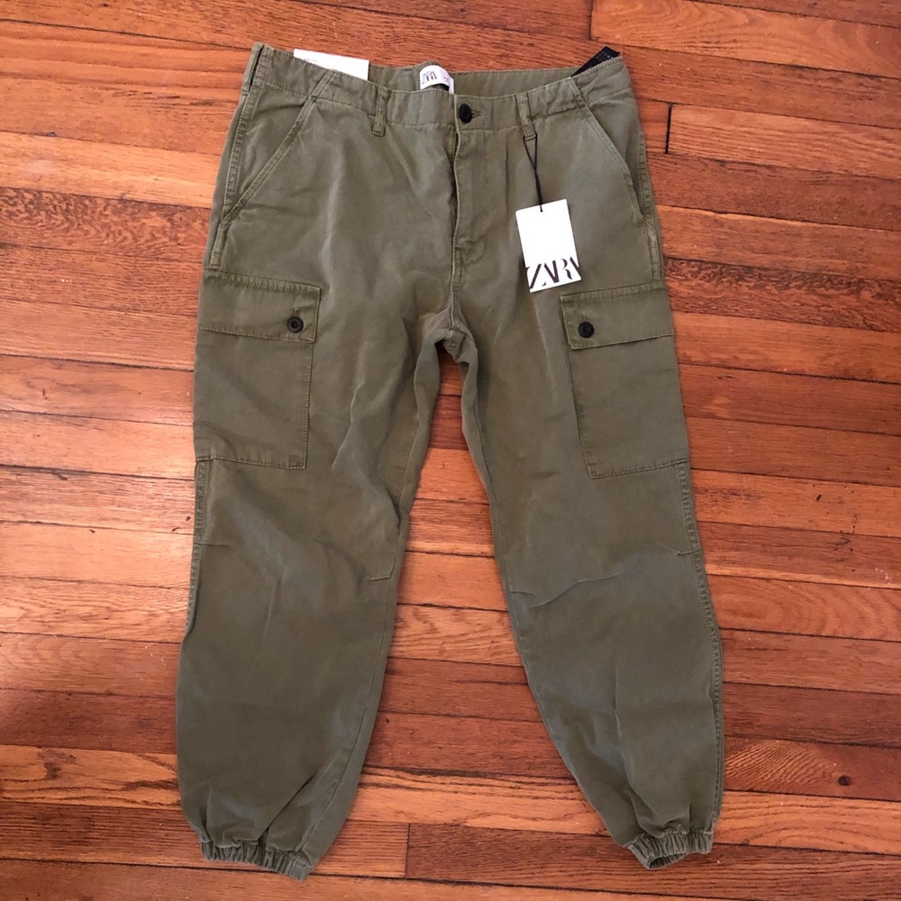 zara army green joggers